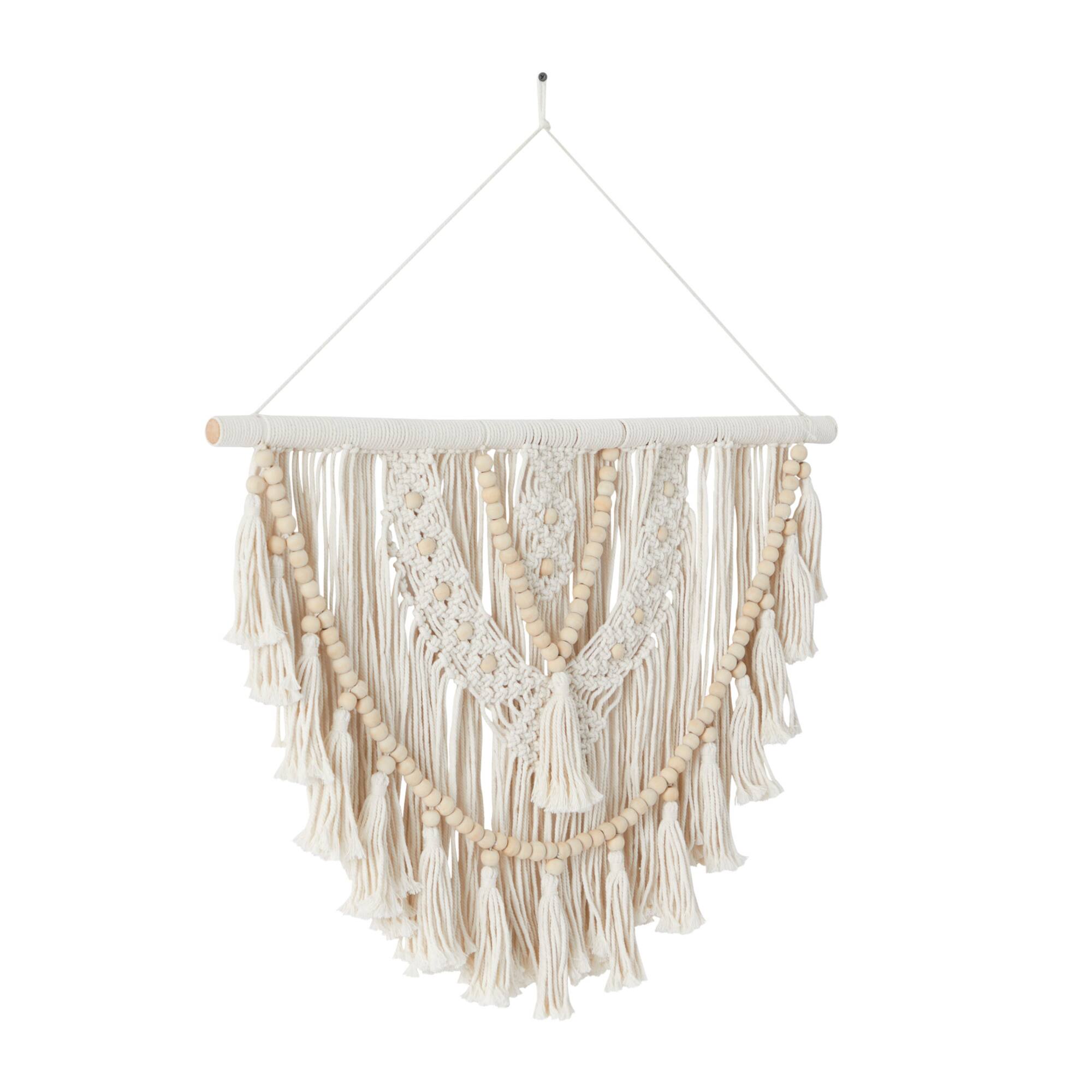 White Fabric Bohemian Wall Decor, 28" x 1" x 32"